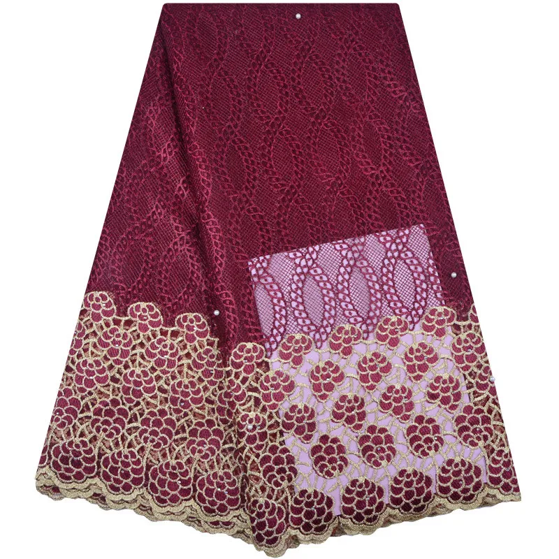 

Latest African Laces Fabric Embroidered African Cord Guipure French Lace Fabric With Beads 2019 African French Net Lace 1282