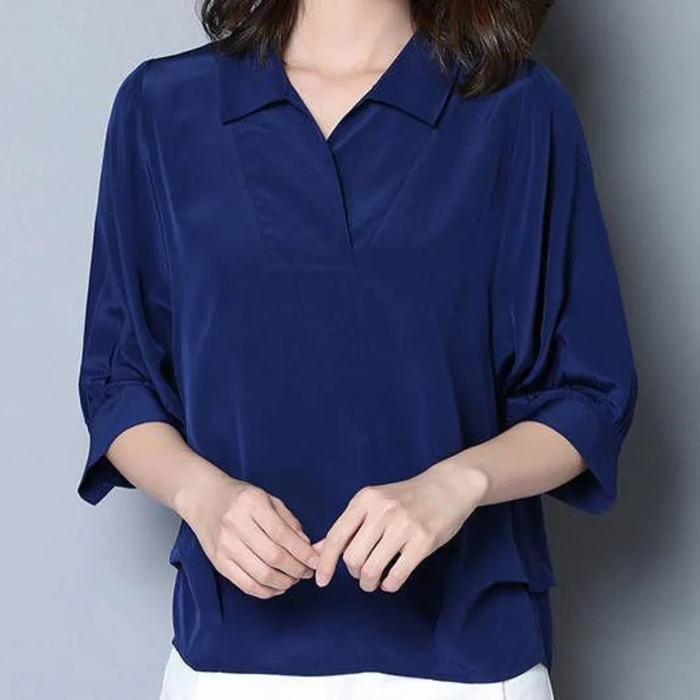 Chiffon Blouse Women 2019 Half Sleeve Shirt Summer V Neck White Vintage Tops Thin Plus Size Shein Office |