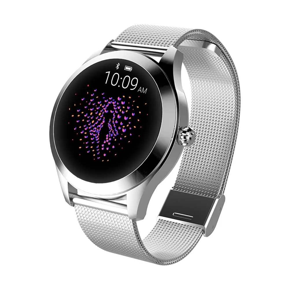 silver steel KW10 Для женщин модные часы Smart Watch сердечного ритма в режиме реального Bluetooth спортивные умные часы для фитнеса Женская физиологическим циклом Смарт-часы - Цвет: silver steel