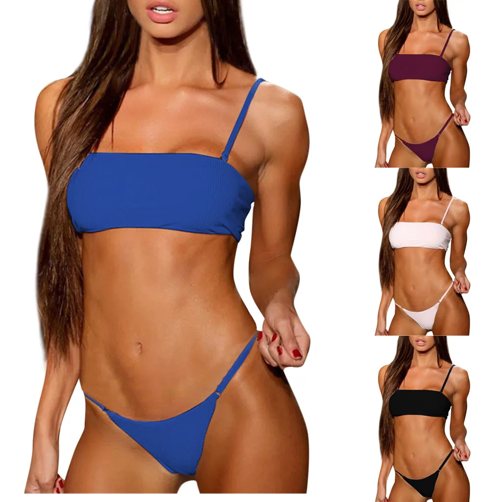 New Summer Women Solid Bikini 2019 Set Push-up Unpadded Bra Swimsuit Swimwear Triangle Bather Suit Swimming biquini | Женская одежда