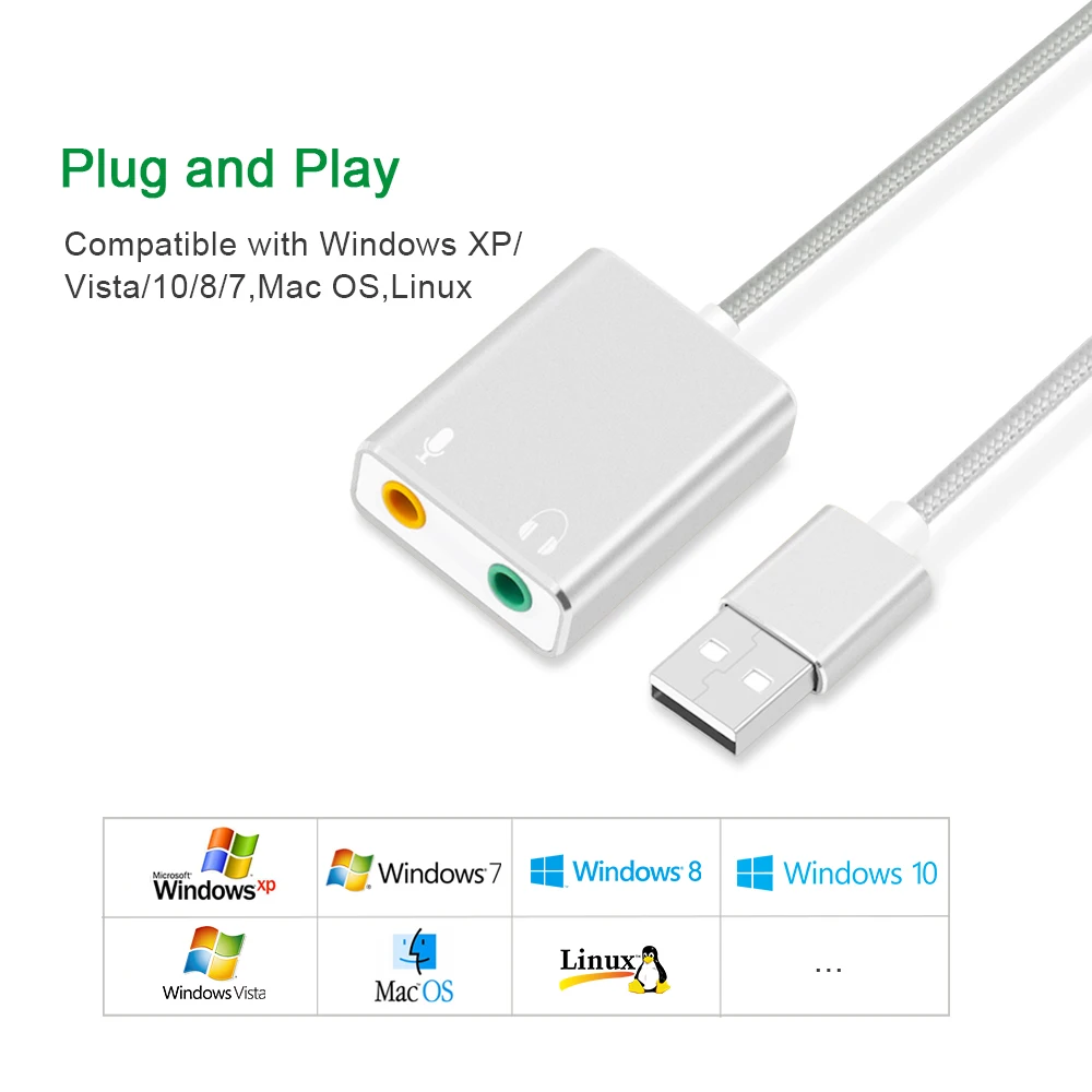 Внешняя звуковая карта GOOJODOQ для наушников 3D стерео USB аудио адаптер Новая