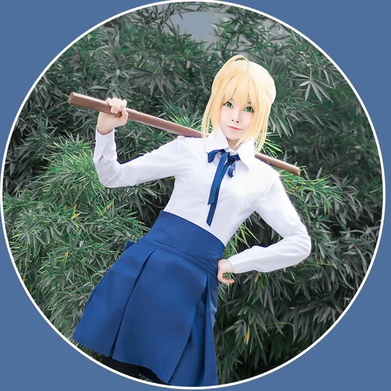 Аниме Fate Stay Night Saber Косплей костюмы повседневная униформа Высокая талия юбка
