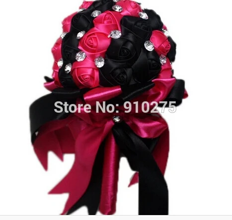 Ручная работа черные и ярко-Розовые атласные розы декоративные свадебные цветы