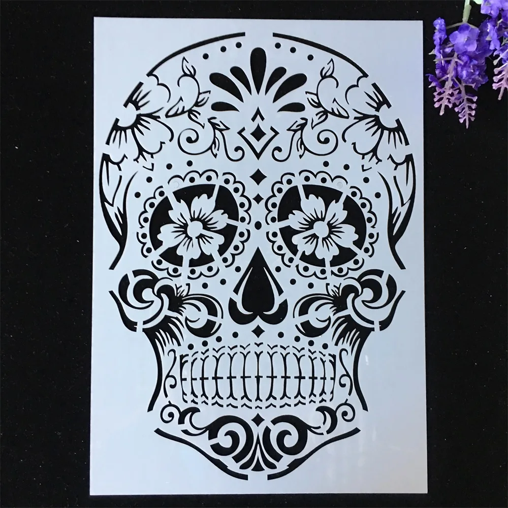 

1Pcs A4 29*21cm Skeleton Skull DIY Layering Stencils Wall Painting Scrapbook Coloring Embossing Album Decorative Template