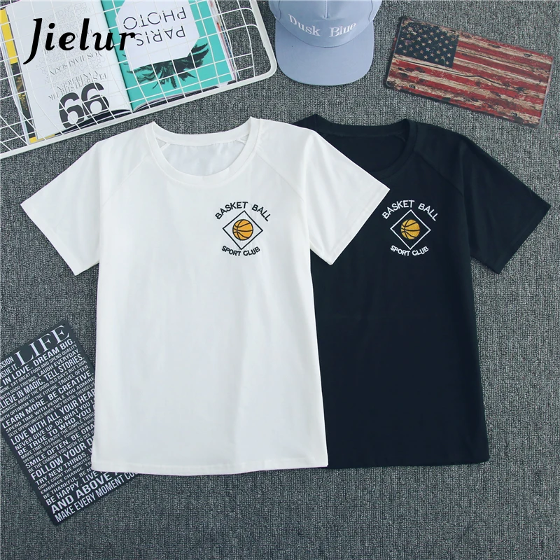 Jielur 8 стиль Kawaii вышивка Корейская футболка Женская Harajuku больших размеров