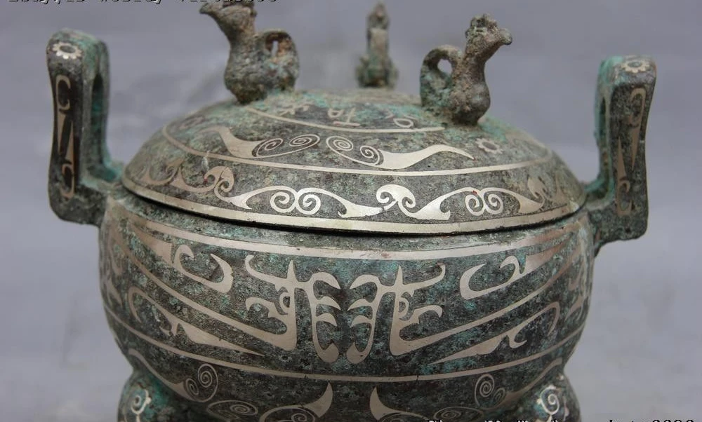 Китайский Королевский бронзовый медный Серебристый позолоченный горшок с тремя