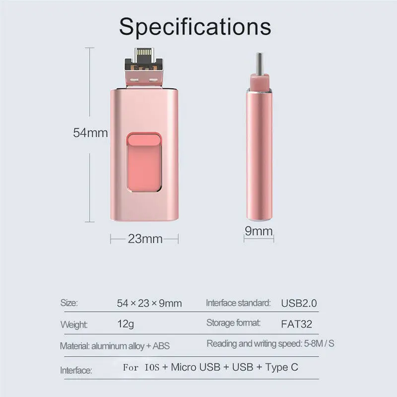 USB флеш-накопитель для iphone 16 ГБ, 32 ГБ, 64 ГБ. 128 ГБ, 256 ГБ, 4 в 1, многофункциональный USB 3,0 для iphone, iOS, type C, телефонов на Android
