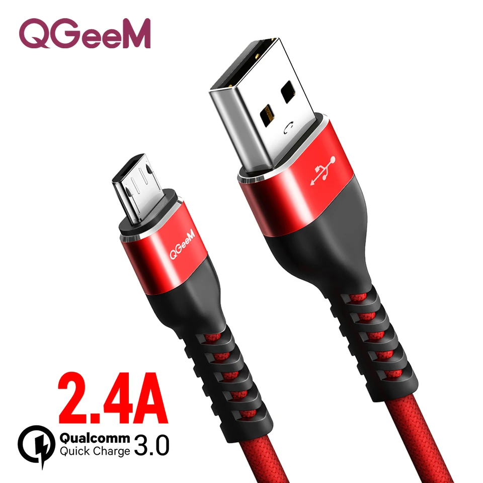 QGeeM Micro USB кабель 2.4A нейлон Быстрая зарядка USB кабель для передачи данных для samsung Xiaomi LG планшет Android мобильный телефон usb кабель для зарядки