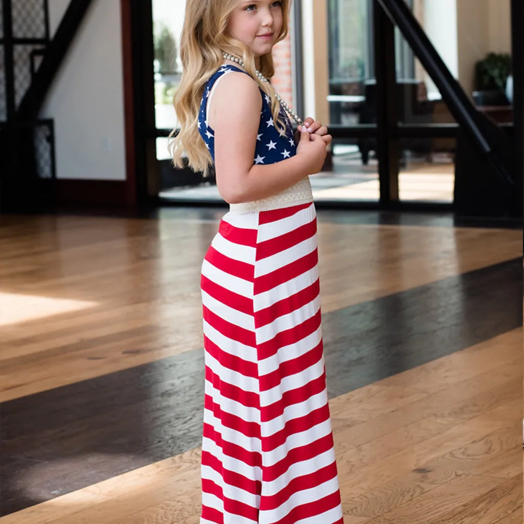 Baby summer dress Mommy Girl Family Summer Sleeveless Stripe Print 4th Of July Dress | Детская одежда и обувь