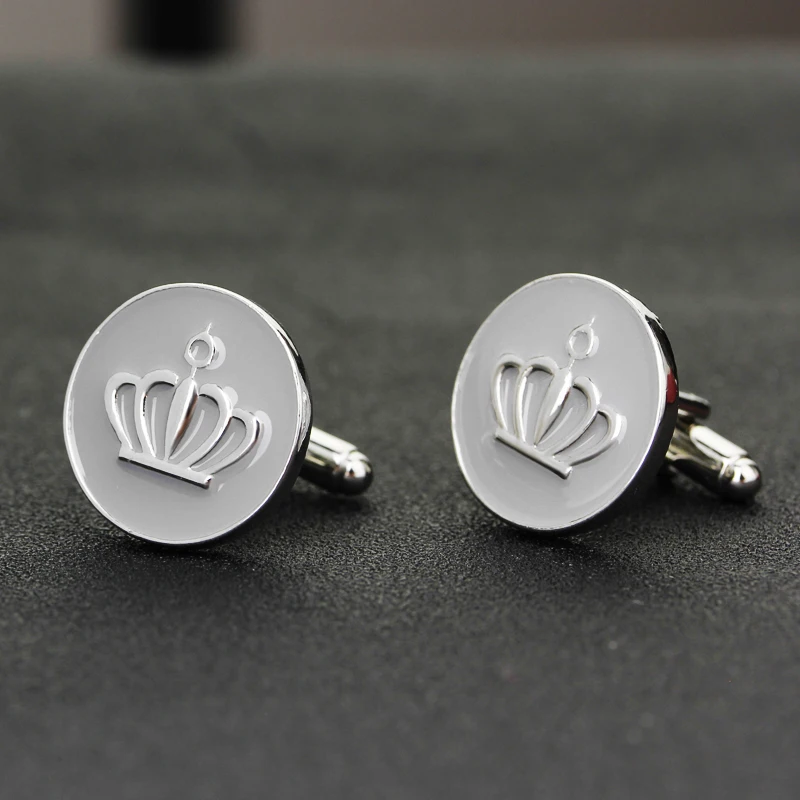 Мужские классические запонки, эмалированная рубашка с Королевской короной и камнями, уникальные запонки в деловом и свадебном стиле