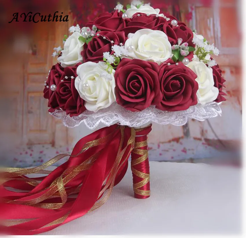 

2023 Wedding Bouquets Handmade Bridal Flower Wedding Party Gifts Wedding Accessories Flowers Pears beaded with Ribbon