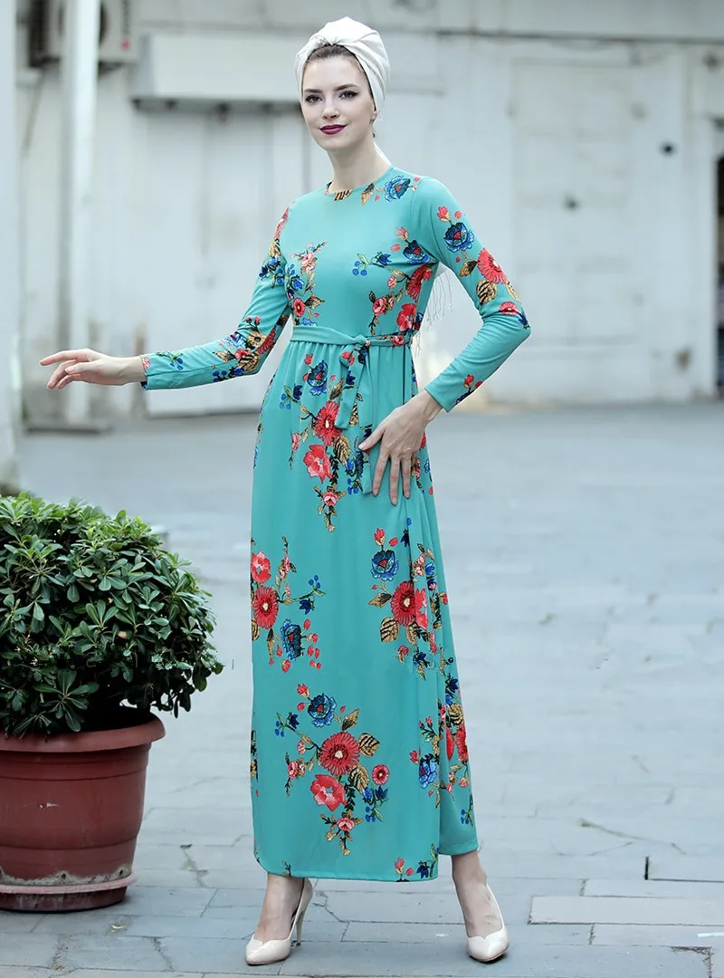 Скромное цветочное мусульманское женское длинное платье с принтом летнее abaya