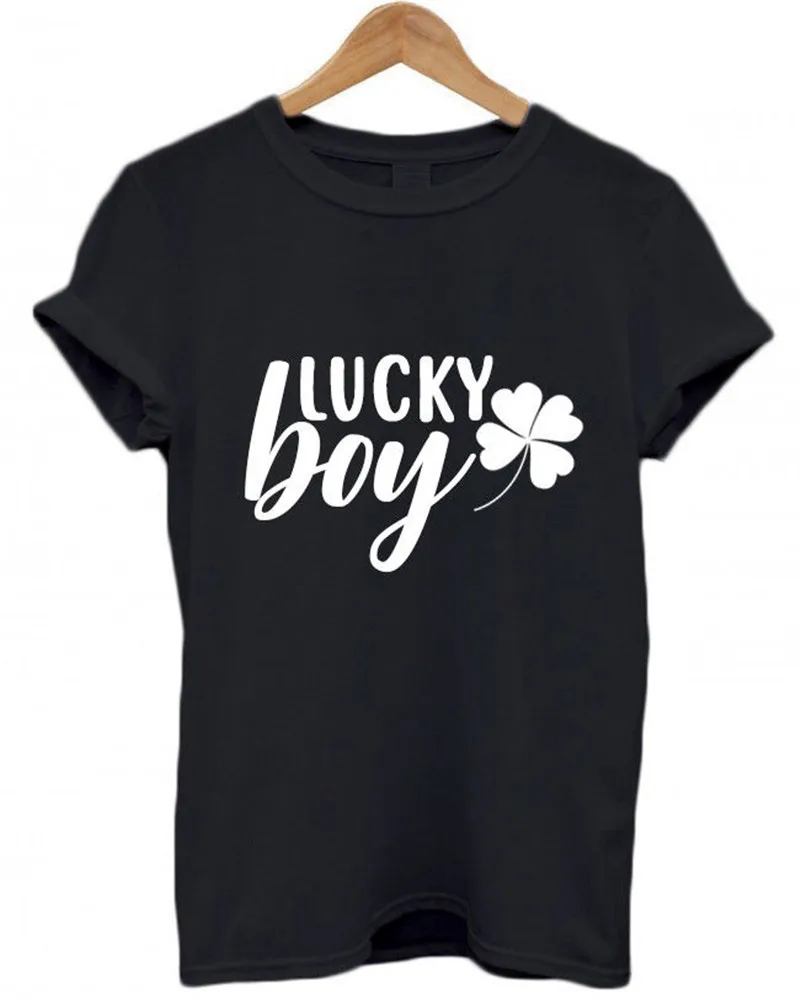 LUCKY GIRL/LUCKY BOY футболки с логотипом парные девушки Веселый комплект футболка Прямая