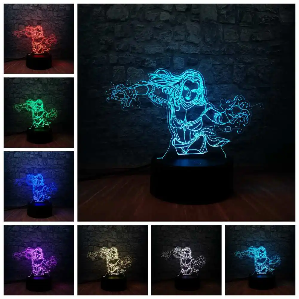 Крутой 3D светодиодный светильник Captain Marvel 7 цветов ночной Светильник для сна в