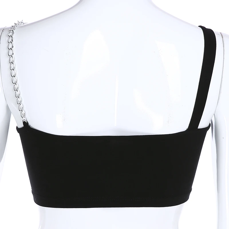 Weekeep Letter Print Metal Chain Tank Top Women Cropped Black Streetwear Crop Top Summer Sexy Crop Tops
