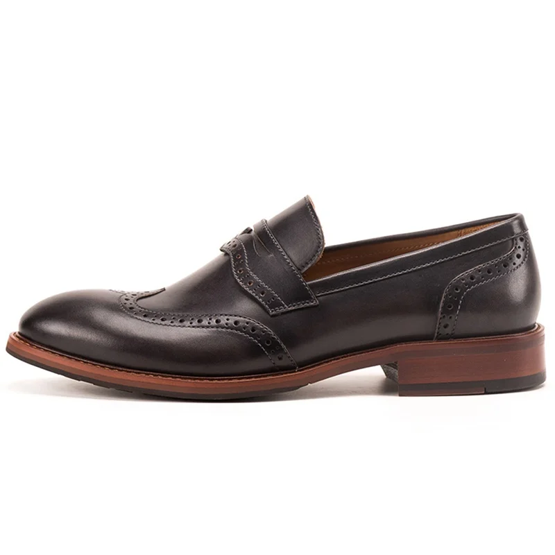Туфли мужские классические заостренный носок натуральная кожа резные лоферы