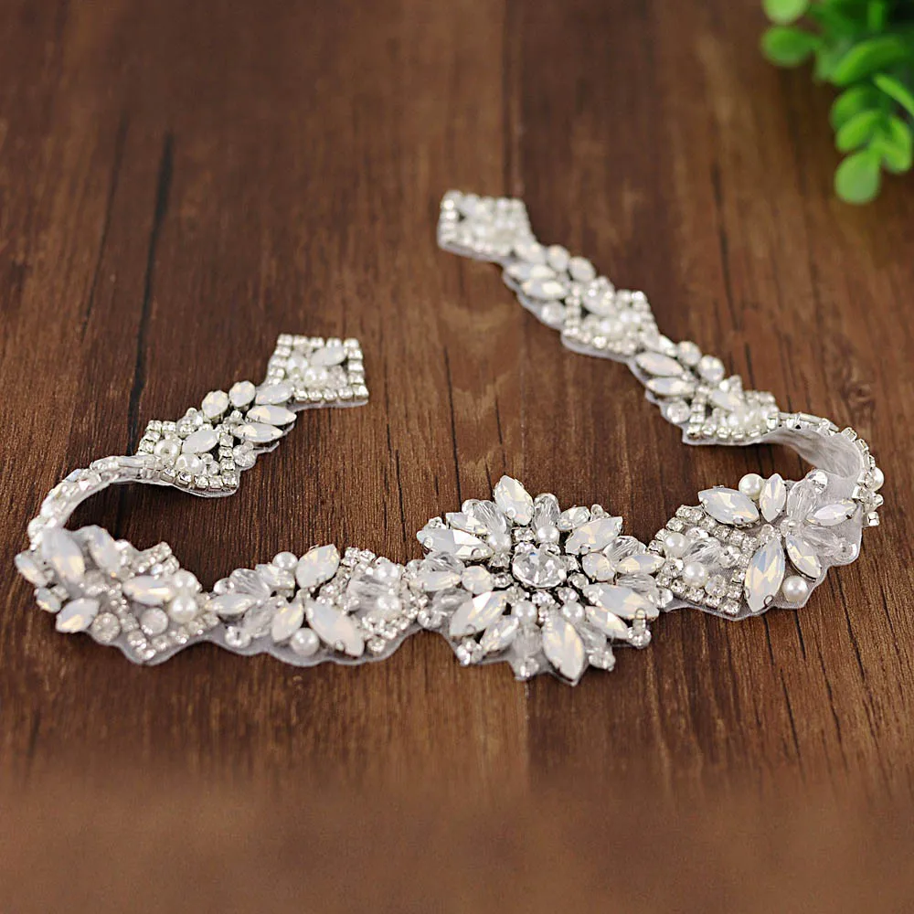 Серебряный прозрачный белый опал горный хрусталь аппликация для свадебное платье Кристалл Свадебная Аппликация из бисера Ремни створки по Вышивание Hot Fix