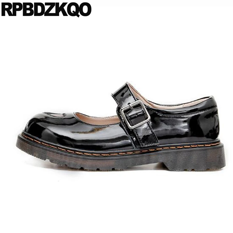 

Женские туфли на плоской подошве, черные дизайнерские туфли мэри джейн в британском стиле, винные лакированные кожаные туфли с круглым носк...