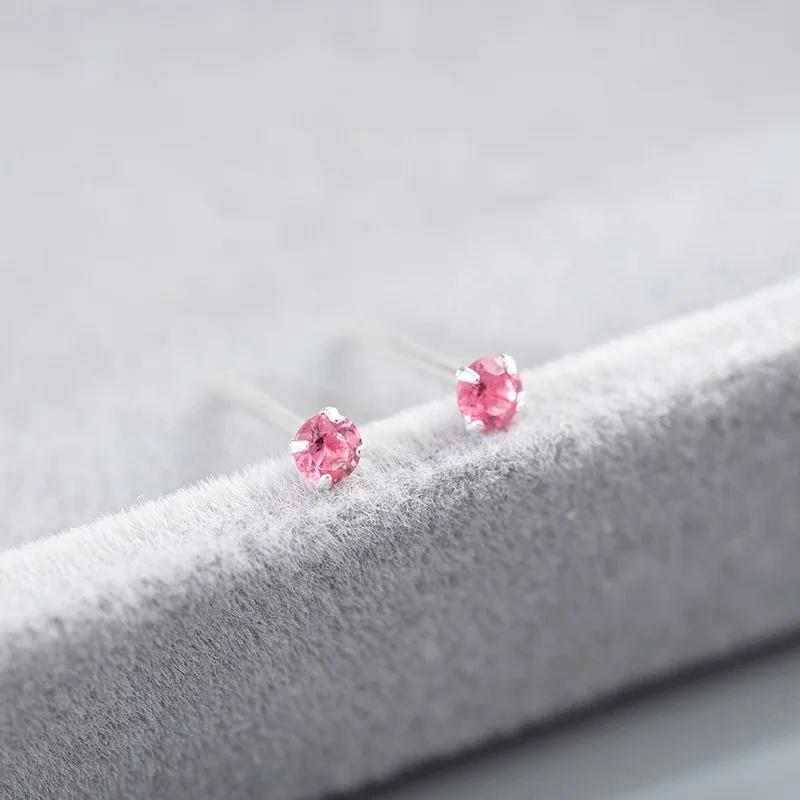 Pink 925 пробы, серебряные, маленькие, супер Маленькие стразы, цветные, серьги-гвоздики, простые, темпераментные, милые, женские Z9347 - Окраска металла: Pink