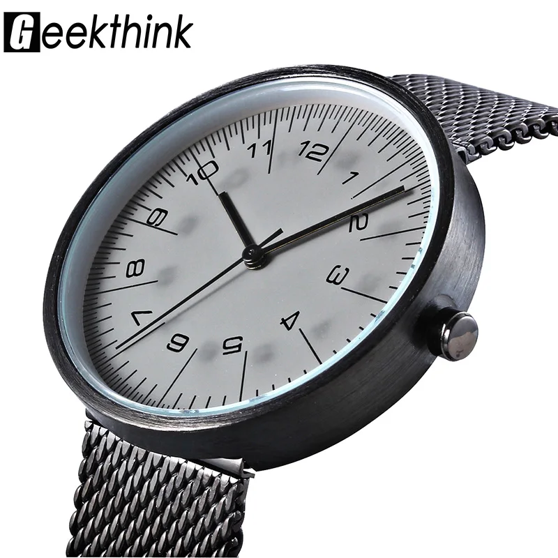 Японские простые классические кварцевые мужские часы с черным циферблатом