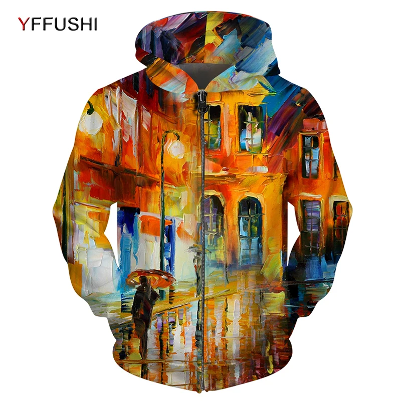 

YFFUSHI Осенние новые мужские куртки с капюшоном с 3D-принтом, модные толстовки на молнии, куртка, пальто, мужские толстовки в стиле хип-хоп