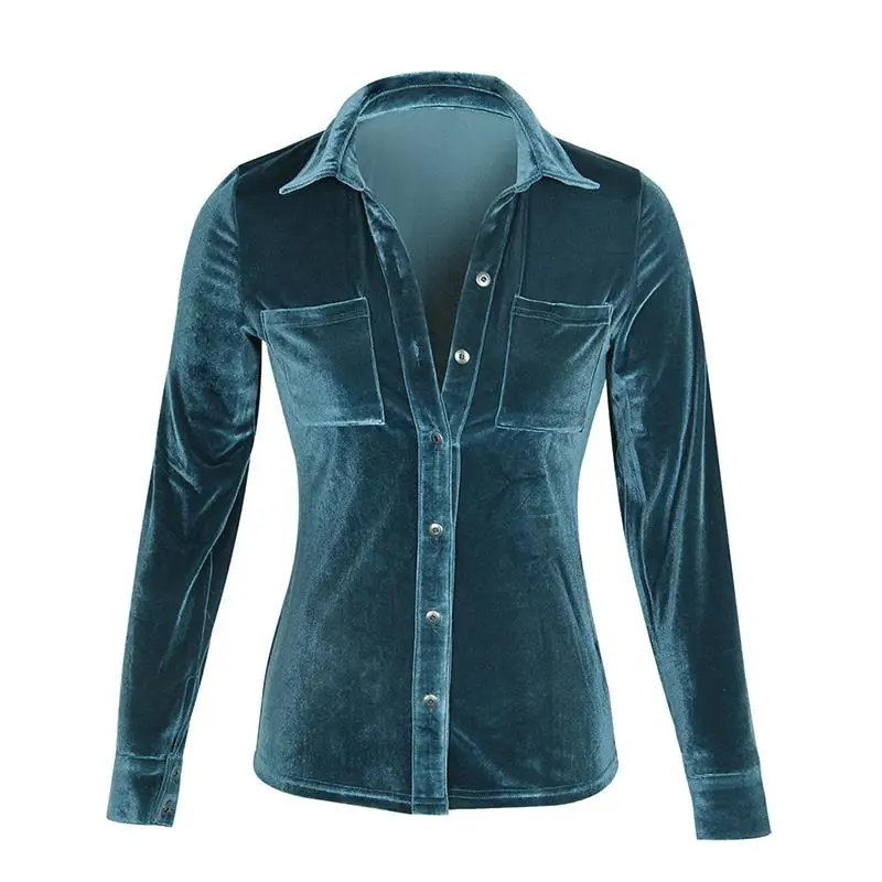 Spring Fashion Blouses Velvet Blouse Shirt Basic Elegant Work Shirts Long-Sleeve Mujer Tunic Female Crop Tops Tees LJ8153P |