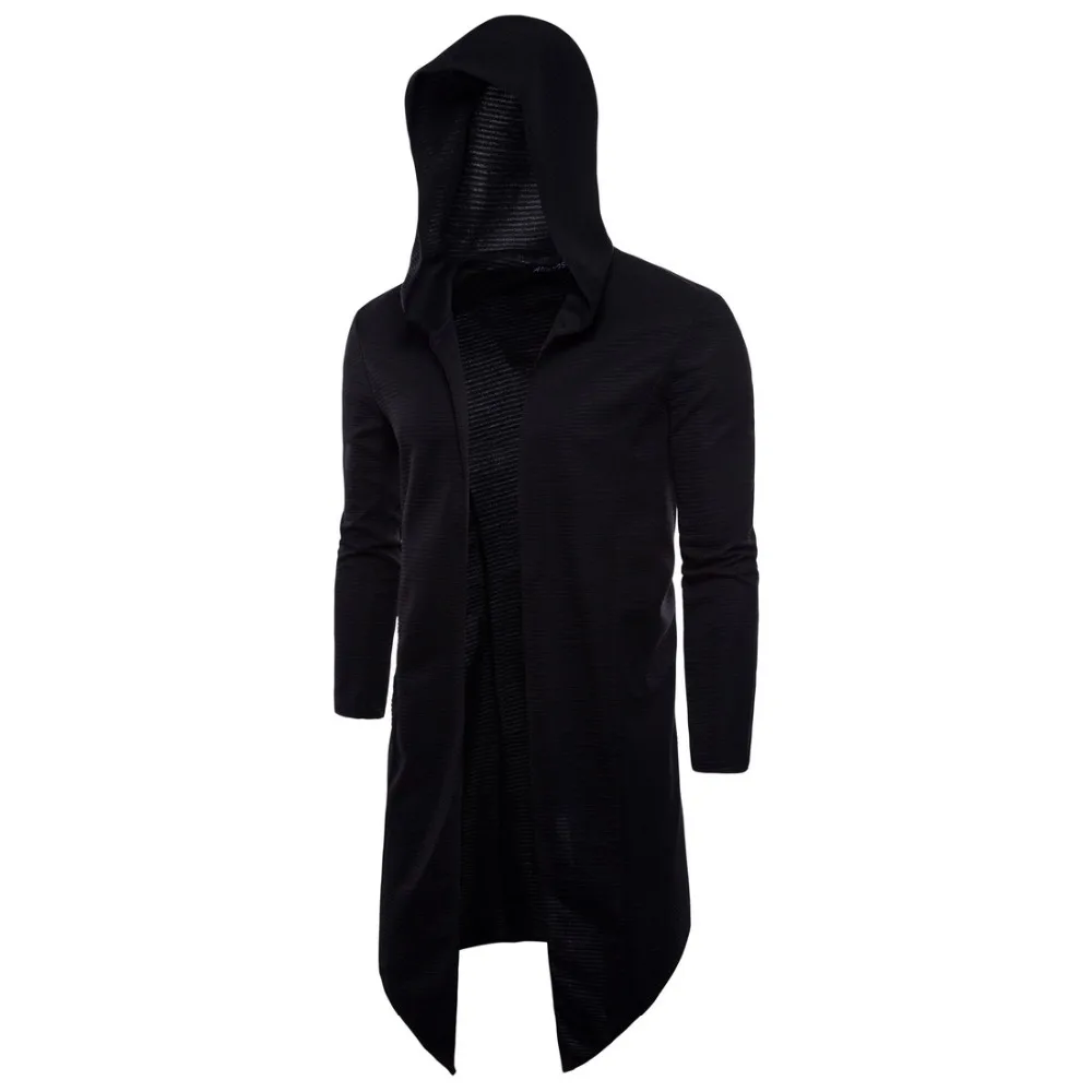 

2021 New Men's Europe and America Black Solid Long Hooded Hoodies Long Sleeve No Buttons Plus Size 4XL 5XL Gothic Outwear Trench