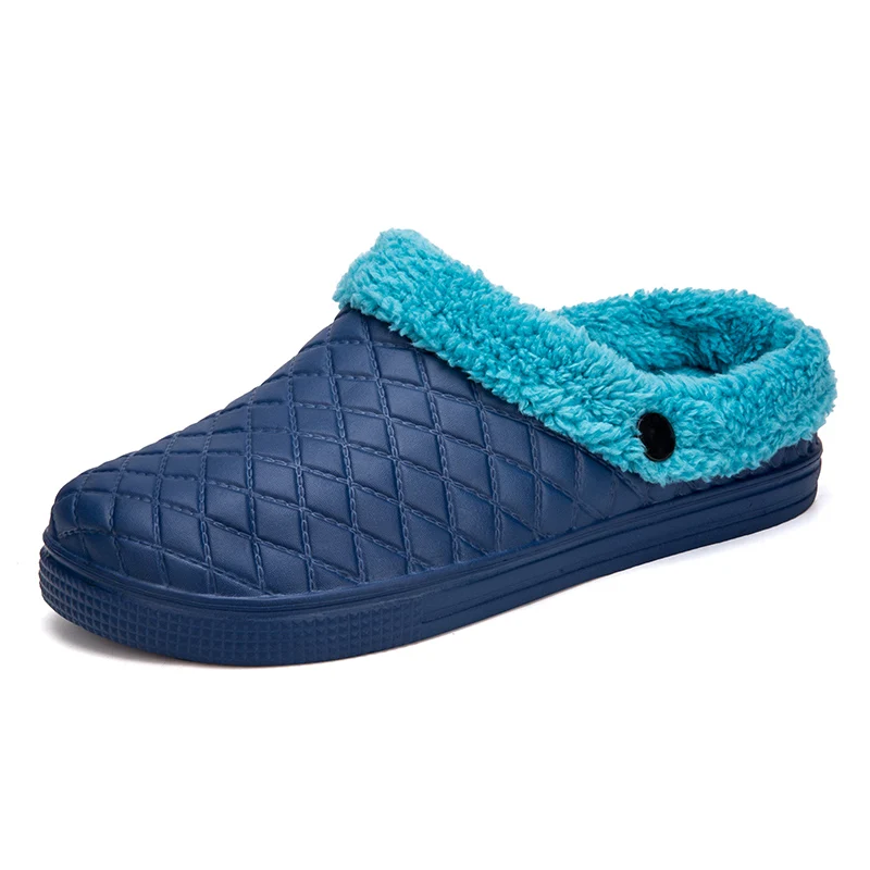 AODLEE/зимние теплые меховые мужские тапки для дома помещений; плюшевая домашняя обувь; мужская домашняя обувь для спальни; плюшевые тапочки из ЭВА; мужские шлепанцы - Цвет: Синий