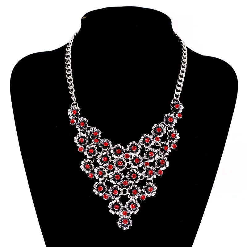 Vintage Flowers Rhinestone Necklaces &amp Pendants Twisted Chain Statement Necklace Women Jewelry collier | Украшения и