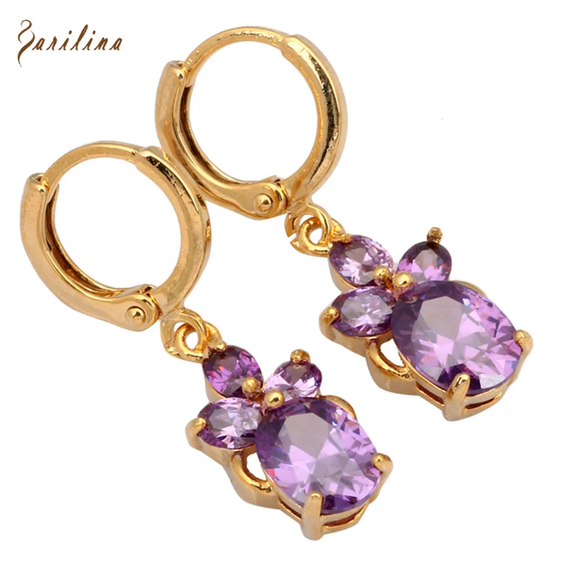 Женские Висячие серьги с фианитами золотистые и фиолетовые серьги-подвески E120 2021