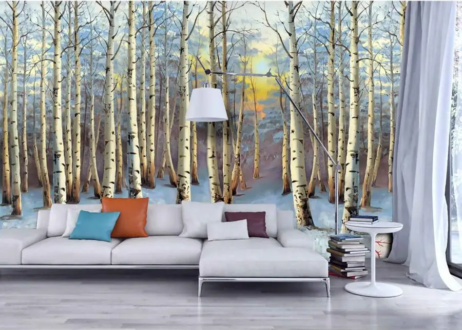 3D фрески на заказ пейзажная живопись закат с тополевым лесом настенная 3d Бумага