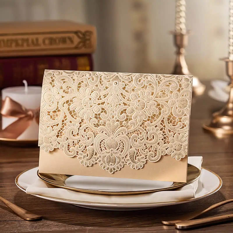 Персонализированные Флора Дизайн Свадебное приглашение золотой цвет|wedding invitation