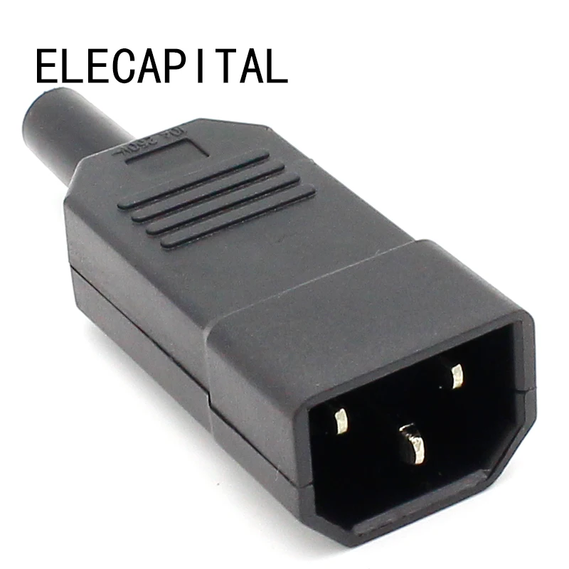 

1pcs New Wholesale Price 10A 250V Black IEC C13 Male Plug Rewirable Power Connector 3 pin ac Socket