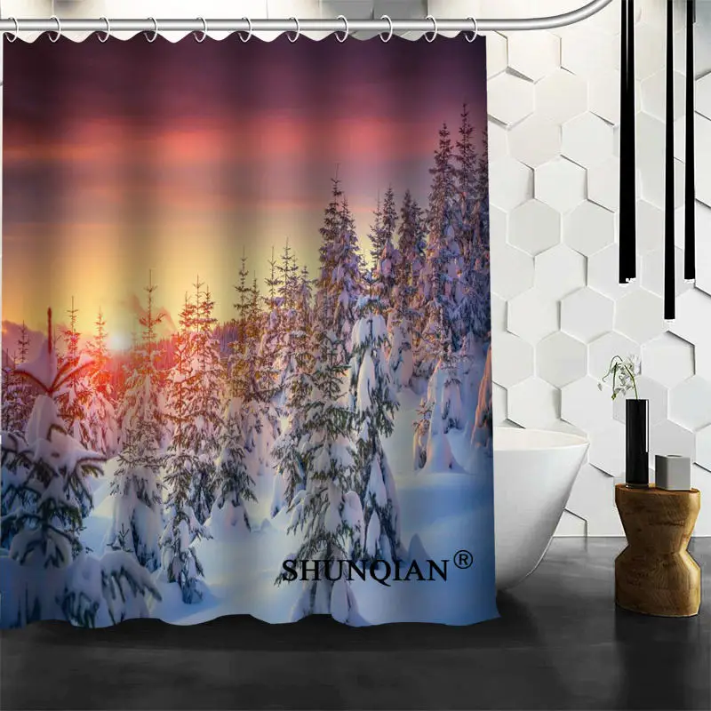 

New Custom Snow Shower Curtains Polyester Bathroom Waterproof Bath Curtain Size 150X180cm165X200cm180X200cm