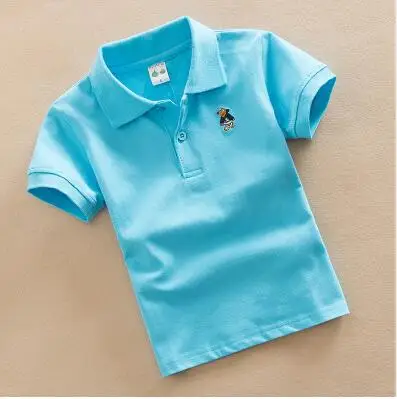sky blue Г., летняя детская одежда футболки унисекс Повседневная Однотонная футболка с короткими рукавами для маленьких мальчиков, футболка-поло для мальчиков и девочек футболки, топы - Цвет: sky blue