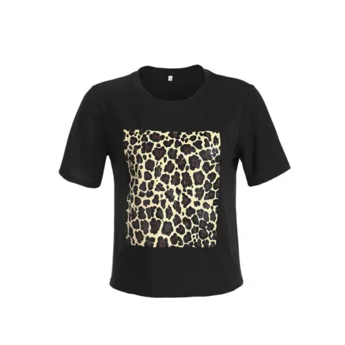 2019 Newest Fashion Hot Women Short Sleeve Leopard Shirt Paillette Summer Casual Tee Tops T shirt | Женская одежда