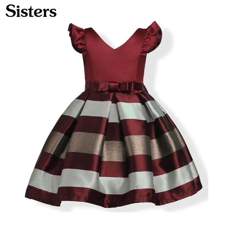 

SISRERS Dresses for Girls Europe Summer Girls Dress Stripes Cuhk Child Girl Clothes Princess Prom Dress 2-10 Years 3 Colors