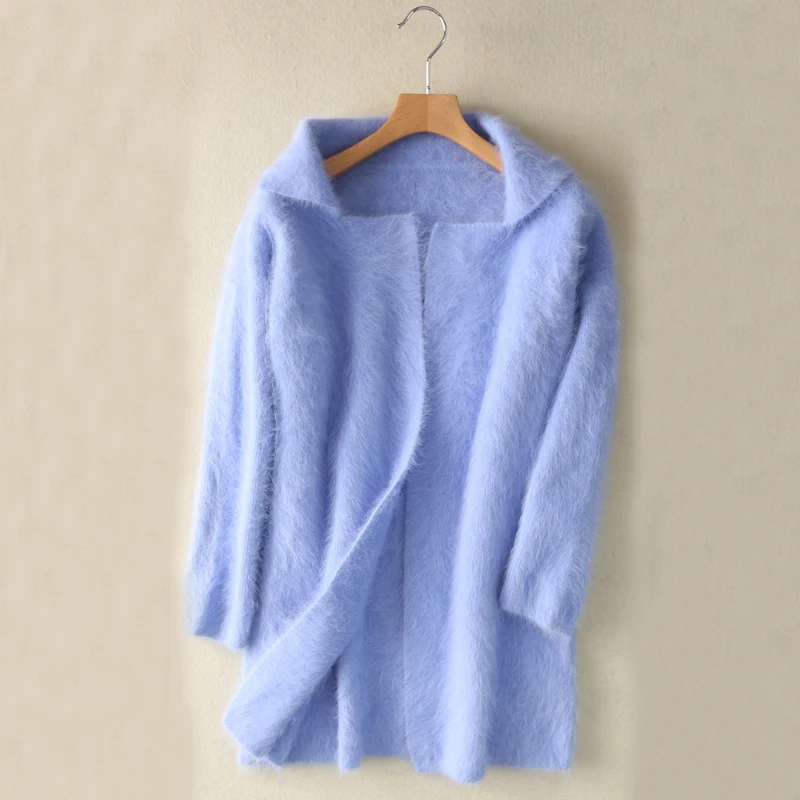 New Autumn Winter Women 100% Real Mink Cashmere Sweater Mandarin Collar Dropshipping Long Cardigans tbsr637 |