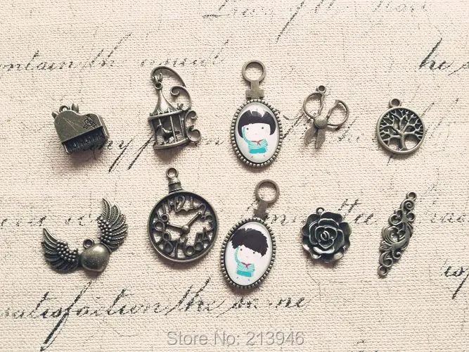 

( Big Pendants ) 66Pcs/Set Mix 10 Styles Antique Bronze Charms Pendants Jewelry Findings & Accessories