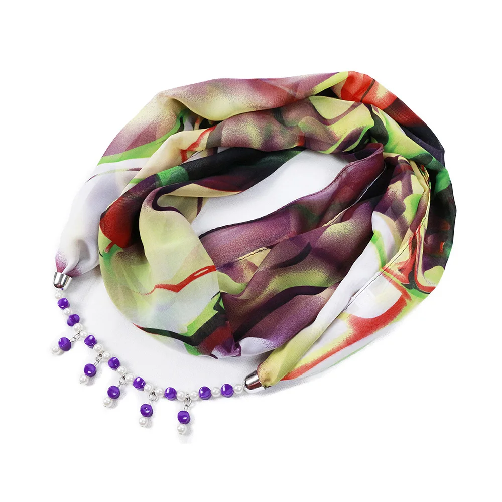 

DIY pendant scarf mujer summer jewelry pendant shawls neckwear necklace shawl echarpe fashion summer chiffon pearl scarf hijabs