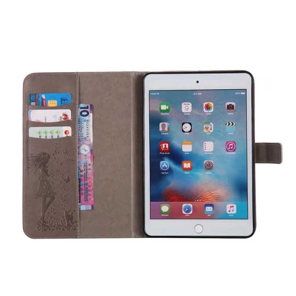 Чехол для iPad Mini 4 чехол с тиснением из искусственной кожи+ мягкая задняя крышка Trifold Stand Auto Sleep/Wake up Smart Cover для iPad Mini 1/2/3