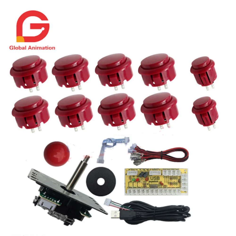 Красный Аркадный джойстик DIY Kit Нулевая задержка Игровой Набор для творчества, usb-датчик для ПК Джойстик Sanwa для аркадных игр+ sunway кнопка для Аркады MAME - Цвет: Красный