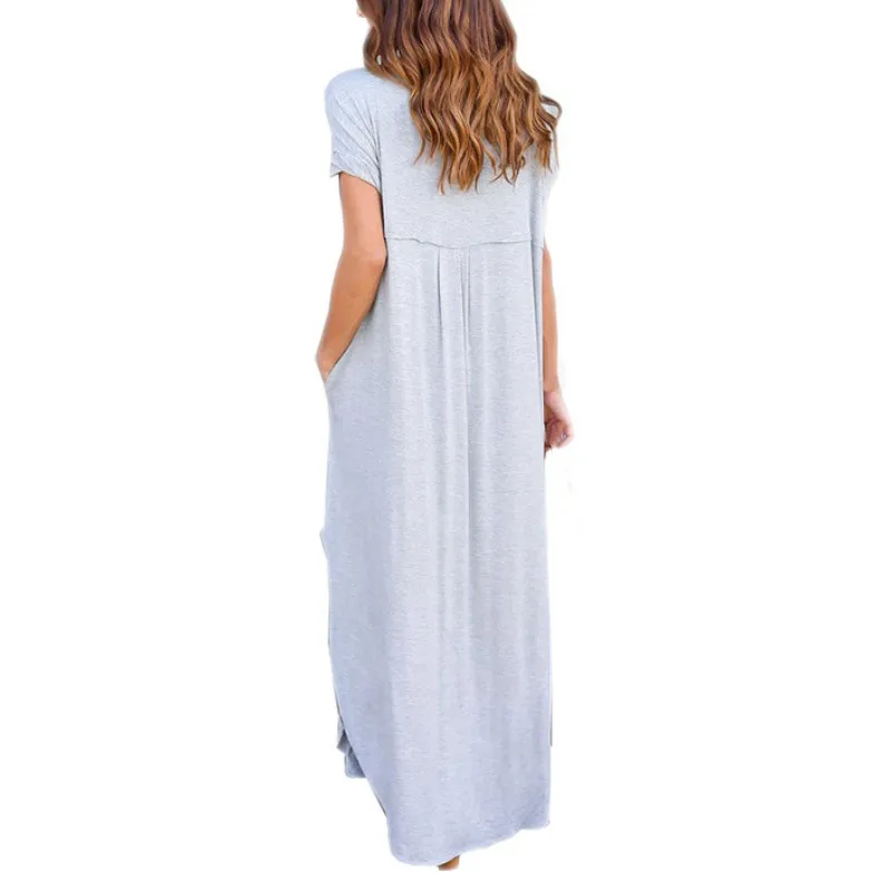 Однотонные длинные платья с v образным вырезом женские летние красивые женское