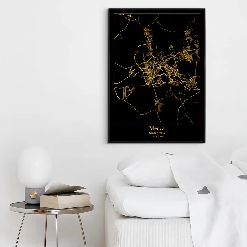 Мекская Саудовская Аравия современная городская золотая карта холст