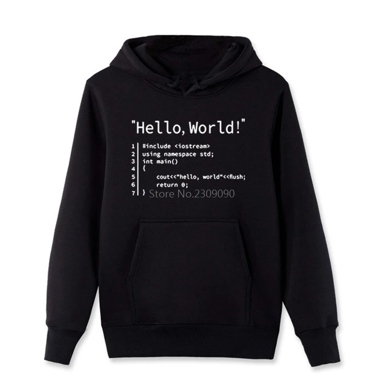 Свитшот мужской с надписью Hello World Модный хлопковый худи флисовой подкладкой в