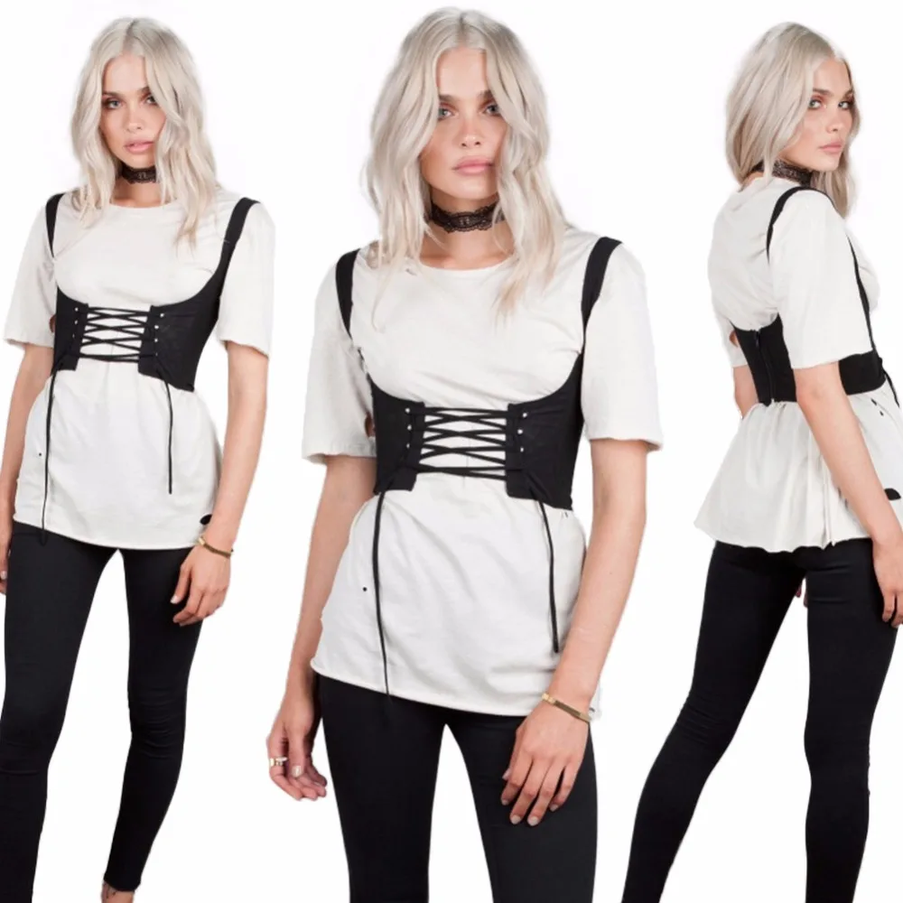 Модный сексуальный женский корсет на шнуровке пояс бретельках завязках спереди