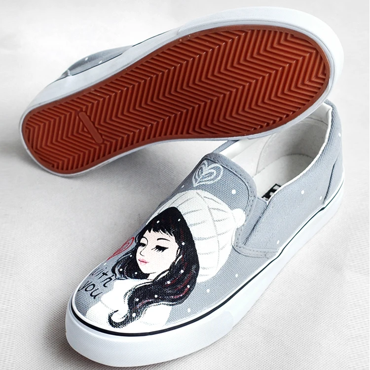 Парусиновая обувь с рисунком медведя и красивых девушек повседневная ручной