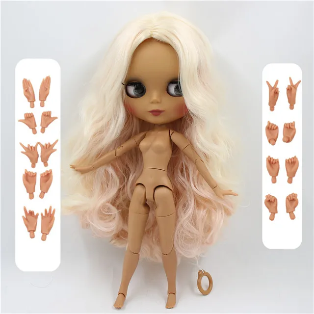 doll with hand AB Фабрика Блит куклы 1/6 bjd совместных тело темно-матовая кожа лица розовый и светлые волосы BL2352/3139/340 30 см - Цвет: doll with hand AB