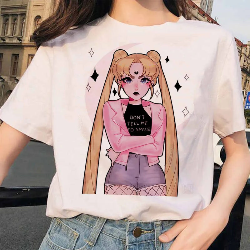 Сейлор Мун 90s забавная Футболка Harajuku одежда футболка Эстетическая кошка аниме Женская милая женская футболка Kawaii футболки Мода Ullzang - Цвет: 4637