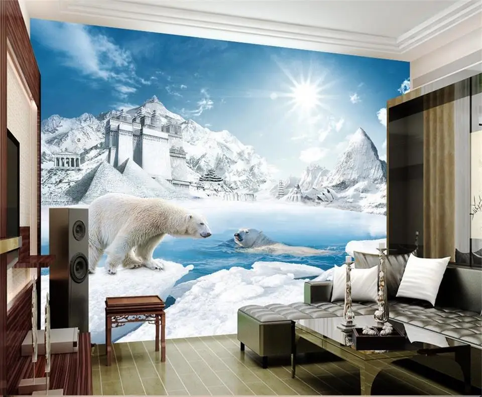 

3d photo wallpaper custom mural living room polar bear snow scene 3d painting sofa TV background non-woven wallpaper for wall 3d